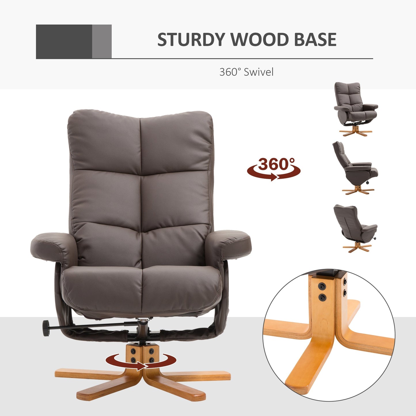 Swivel Recliner Chair and Footstool with Hidden Storage