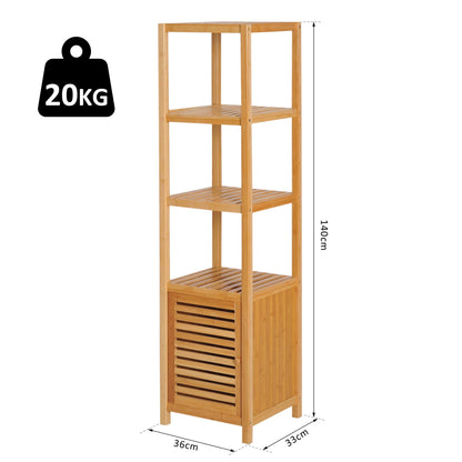 5-Tier 140cm Floor Cabinet Cupboard & Three Shelf Wood Natural