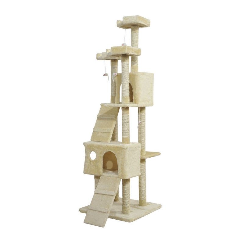 PawHut PawHut Cat Tree Scratching Post 27L27W28.5H cm-Beige