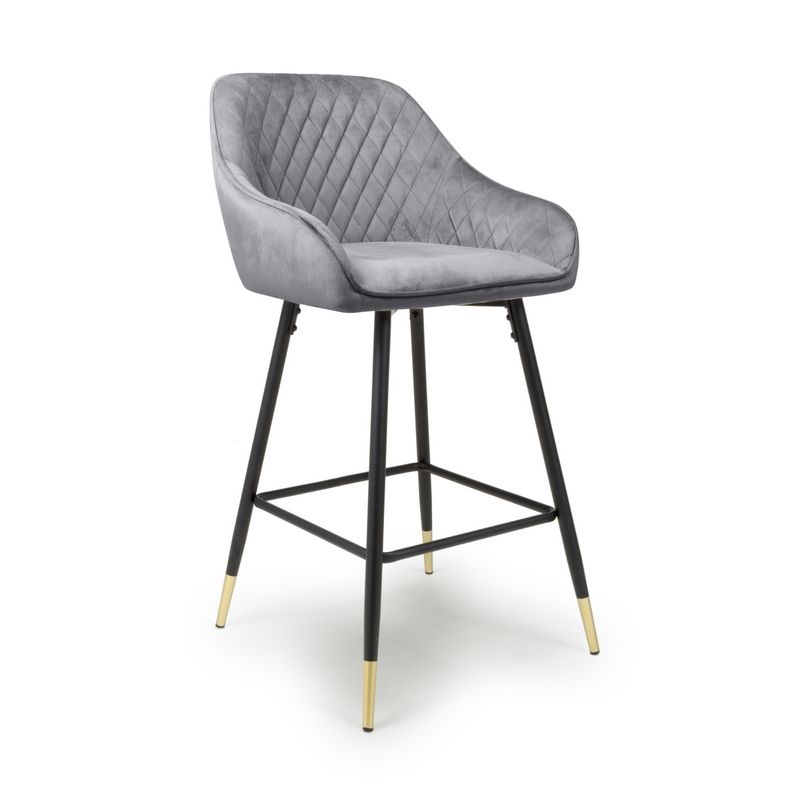 Shankar Pair of Contemporary Bar Stools Grey Diamond Stitch