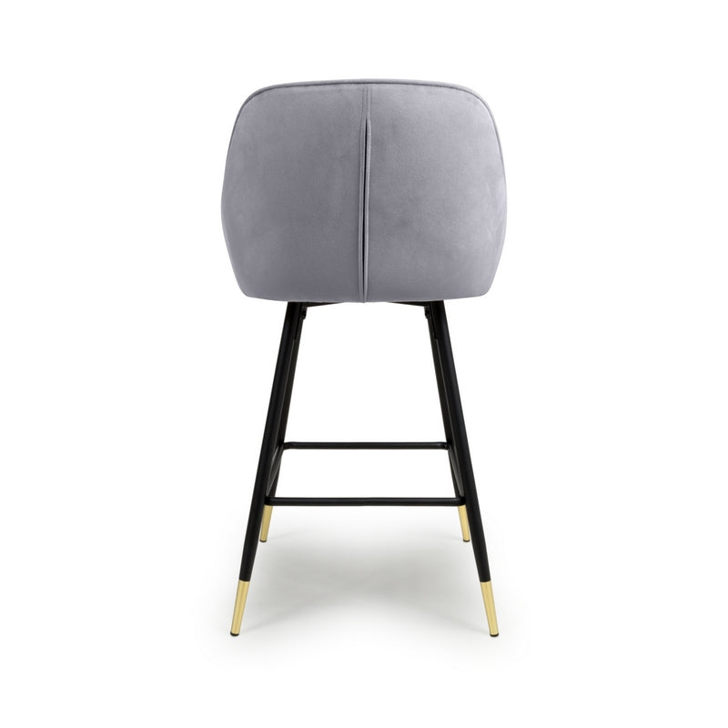 Shankar Pair of Contemporary Bar Stools Grey Diamond Stitch