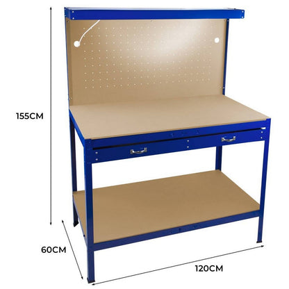 Raven Raven Q-Rax 3' 11" x 1' 11" Not Applicable Workbench with Pegboard, Drawer & Light - Classic