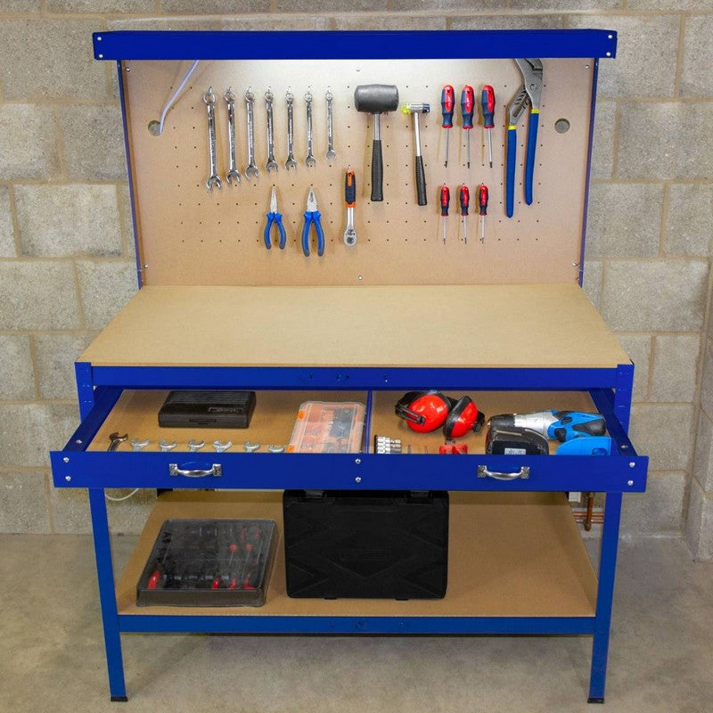 Raven Raven Q-Rax 3' 11" x 1' 11" Not Applicable Workbench with Pegboard, Drawer & Light - Classic