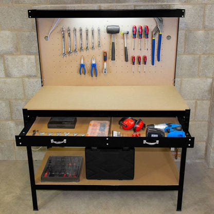 Raven Raven Q-Rax 3' 11" x 1' 11" Not Applicable Workbench with Pegboard, Drawer & Light - Classic