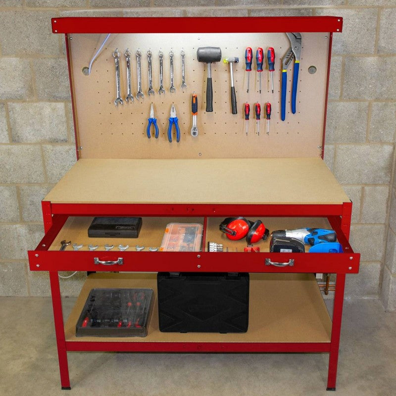 Raven Raven Q-Rax 3' 11" x 1' 11" Not Applicable Workbench with Pegboard, Drawer & Light - Classic