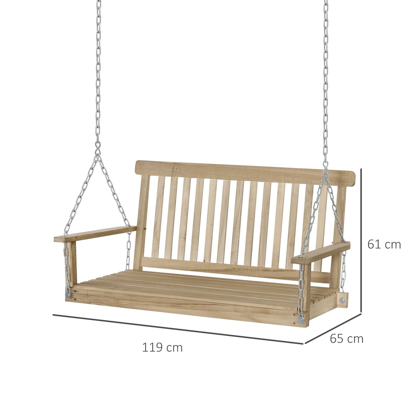 Outdoor 2 Seater Wooden Swing Chair BenchHammock Loveseat w/ Hanging Chain