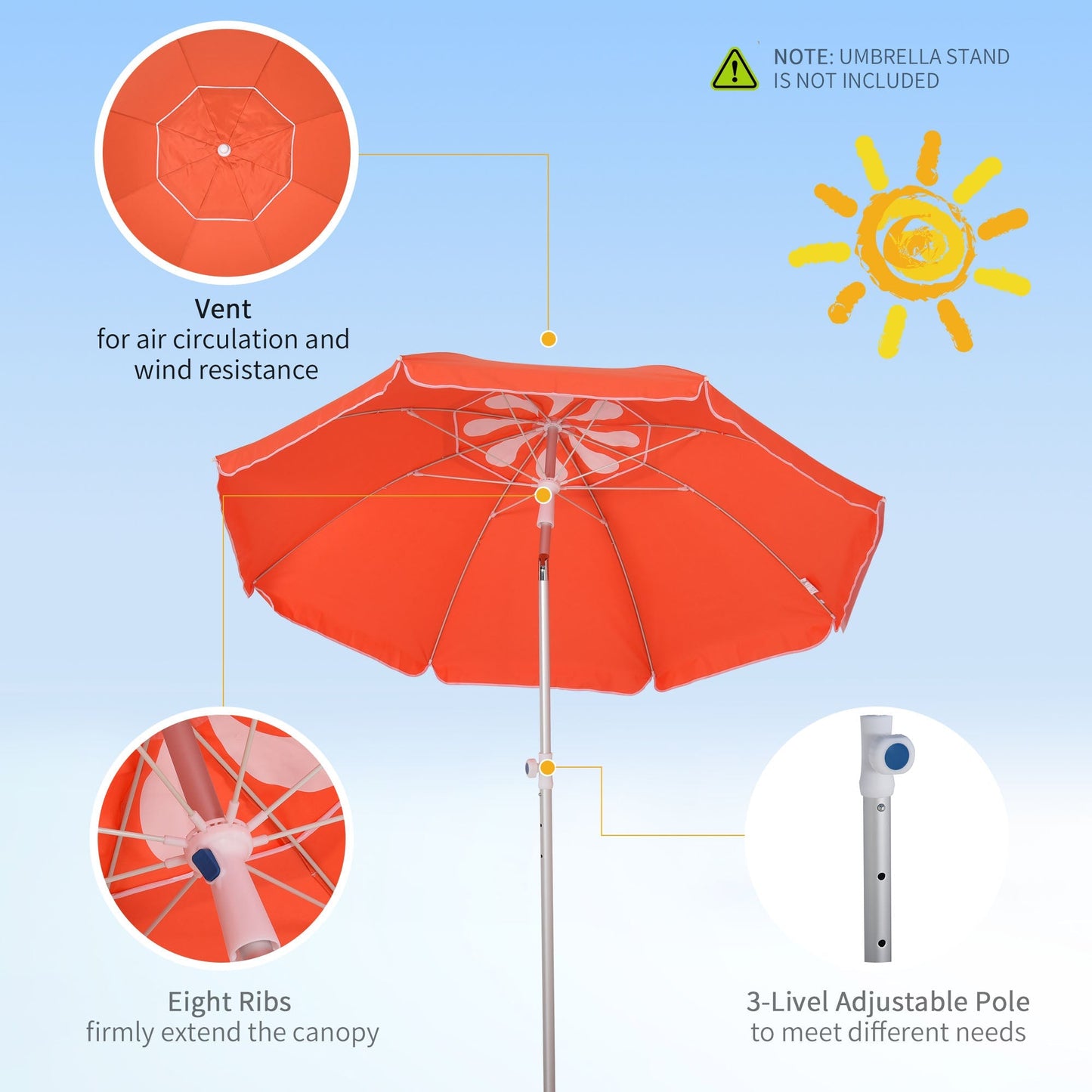 2m Arced Beach Umbrella