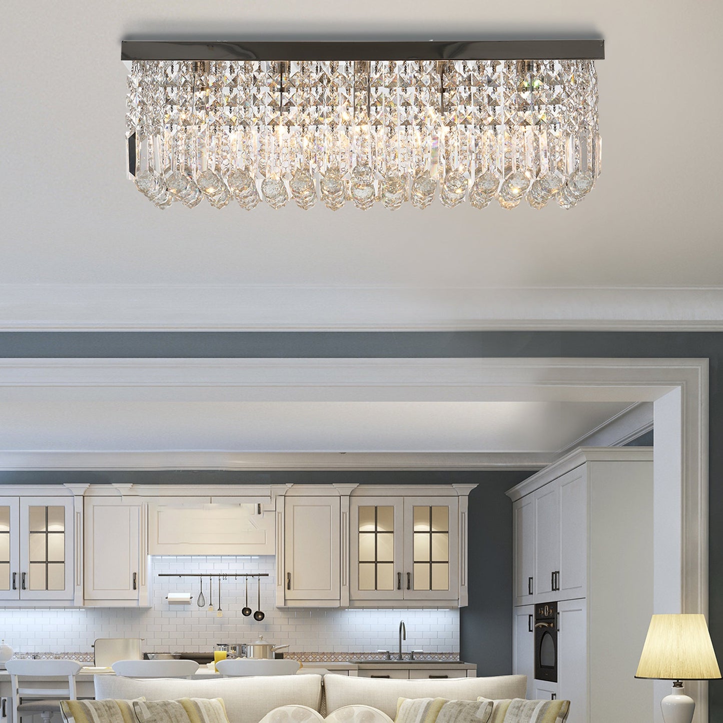 Modern Crystal Ceiling Light Square Chandelier for Home Office Hotel Silver