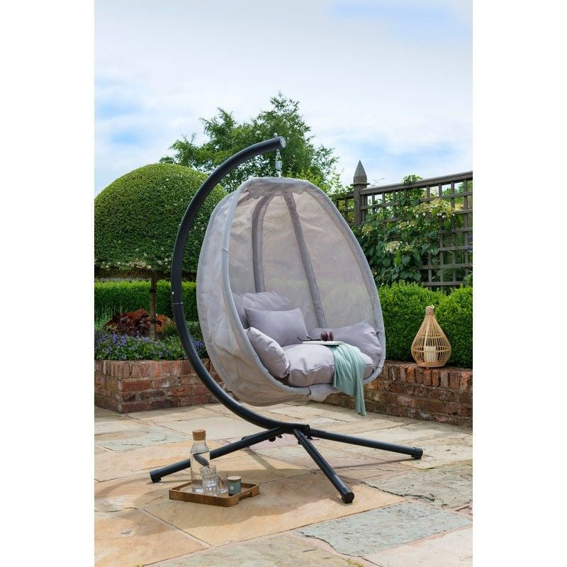 Handpicked Folding Textilene Garden Swinging Swing Seat by Handpicked with Grey Cushions