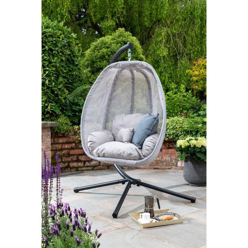 Handpicked Folding Textilene Garden Swinging Swing Seat by Handpicked with Grey Cushions