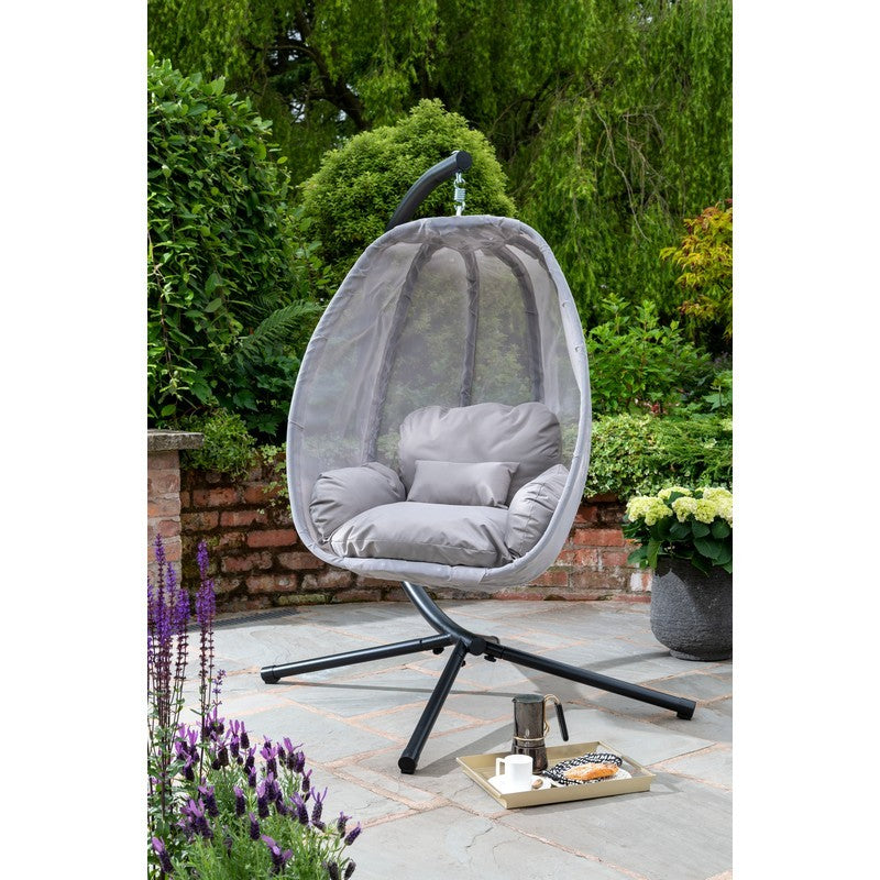 Handpicked Folding Textilene Garden Swinging Swing Seat by Handpicked with Grey Cushions