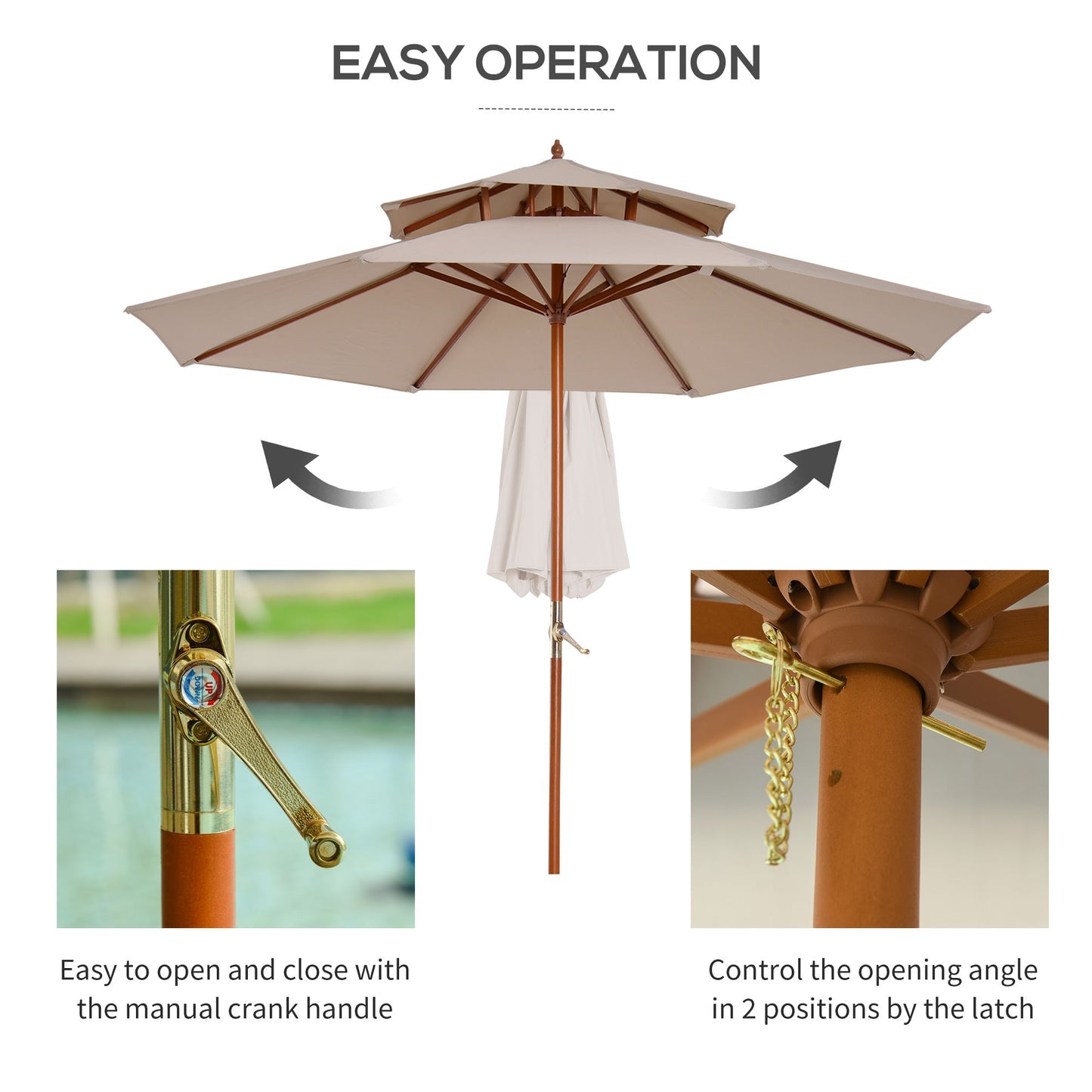 Outsunny 2.7m Patio Double Tier Umbrella Parasol-Beige