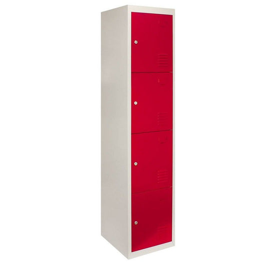 Raven Steel Locker 4 Compartments 180cm - Grey & Red Storage by Raven