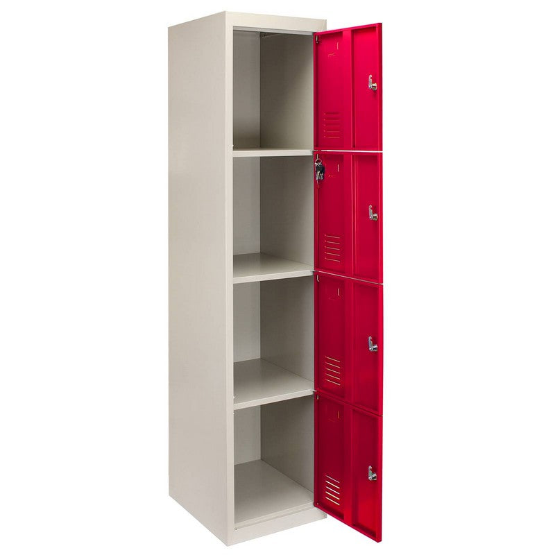 Raven Steel Locker 4 Compartments 180cm - Grey & Red Storage by Raven