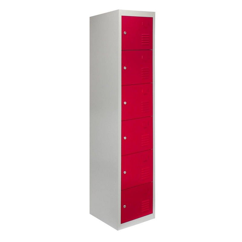 Raven Steel Locker 6 Compartments 180cm - Grey & Red Flatpack by Raven