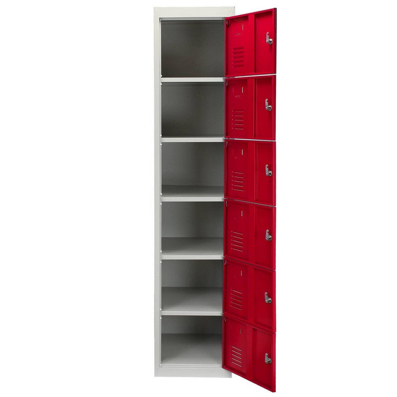 Raven Steel Locker 6 Compartments 180cm - Grey & Red Flatpack by Raven