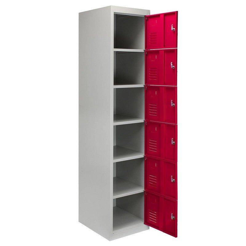 Raven Steel Locker 6 Compartments 180cm - Grey & Red Flatpack by Raven