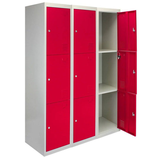 Raven Steel Lockers 9 Compartments 180cm - Grey & Red Set Of Three Flatpack by Raven