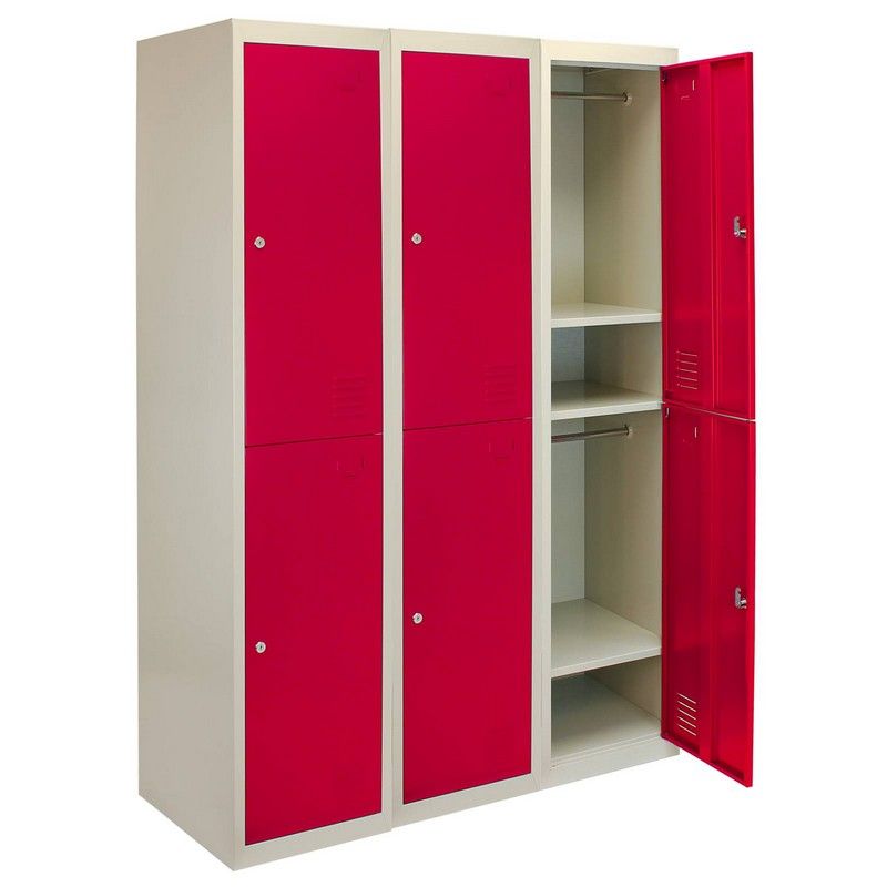 Raven Steel Lockers 6 Compartments 180cm - Grey & Red Set Of Three Flatpack by Raven