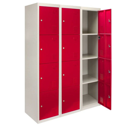 Raven Steel Lockers 12 Compartments 180cm - Grey & Red Set Of Three Flatpack by Raven