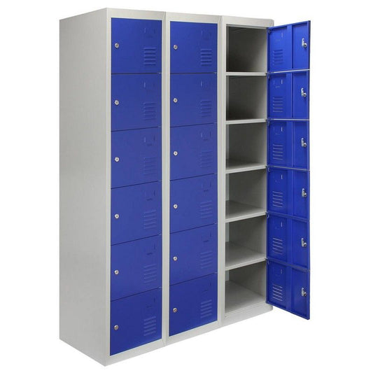 Raven Steel Lockers 18 Compartments 180cm - Grey & Blue Set Of Three Flatpack by Raven