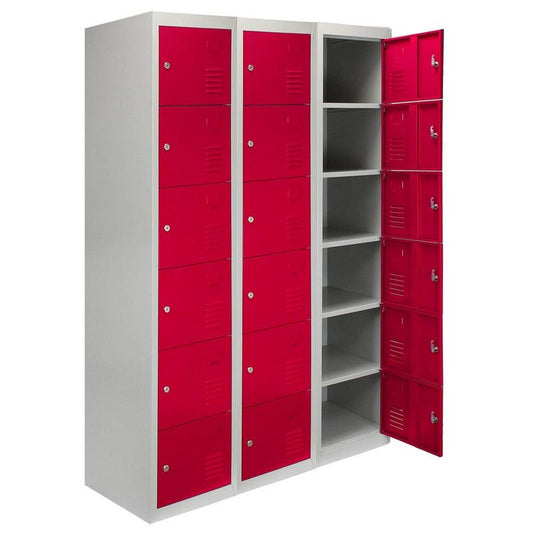 Raven Steel Lockers 18 Compartments 180cm - Grey & Red Set Of Three Flatpack by Raven