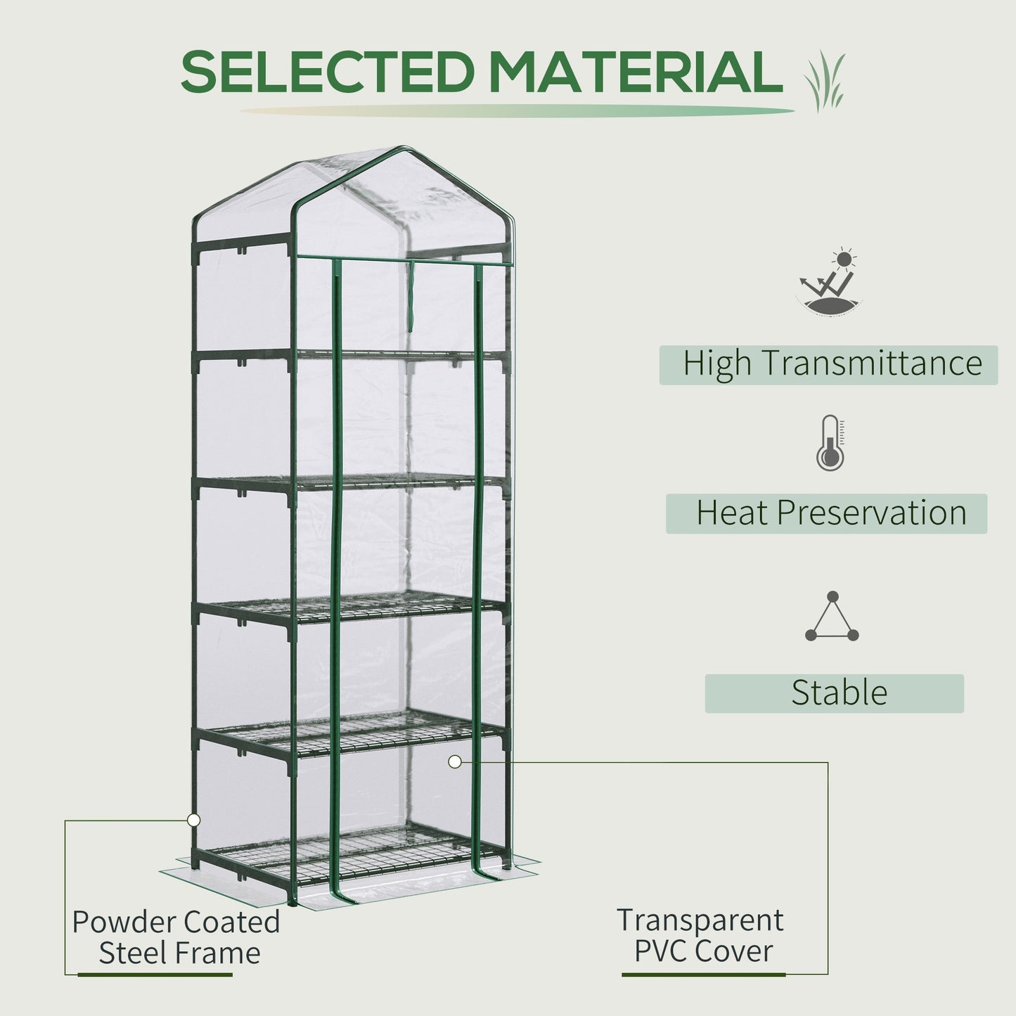 5 Tier Mini Greenhouse Outdoor Flower Stand Green House PVC Cover Portable Shed Metal Frame Transparent 69 x 49 x 193cm