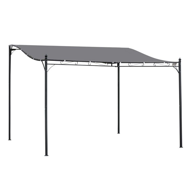 Outsunny Outsunny 4 X 3M Canopy Metal Wall Gazebo Awning Garden Marquee Shelter Door Porch - Grey