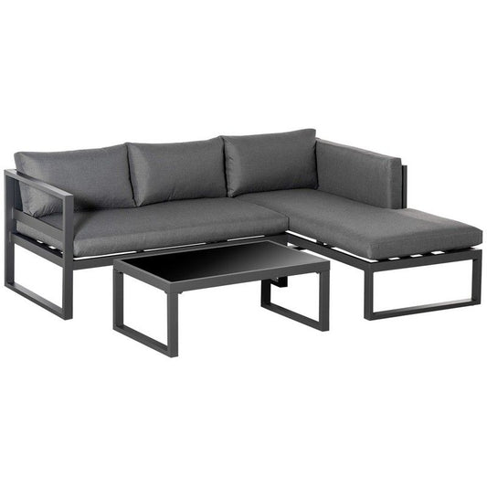 Outsunny Outsunny 3 Pcs L-Shape Aluminium Garden Corner Sofa Set With Padded Cushions