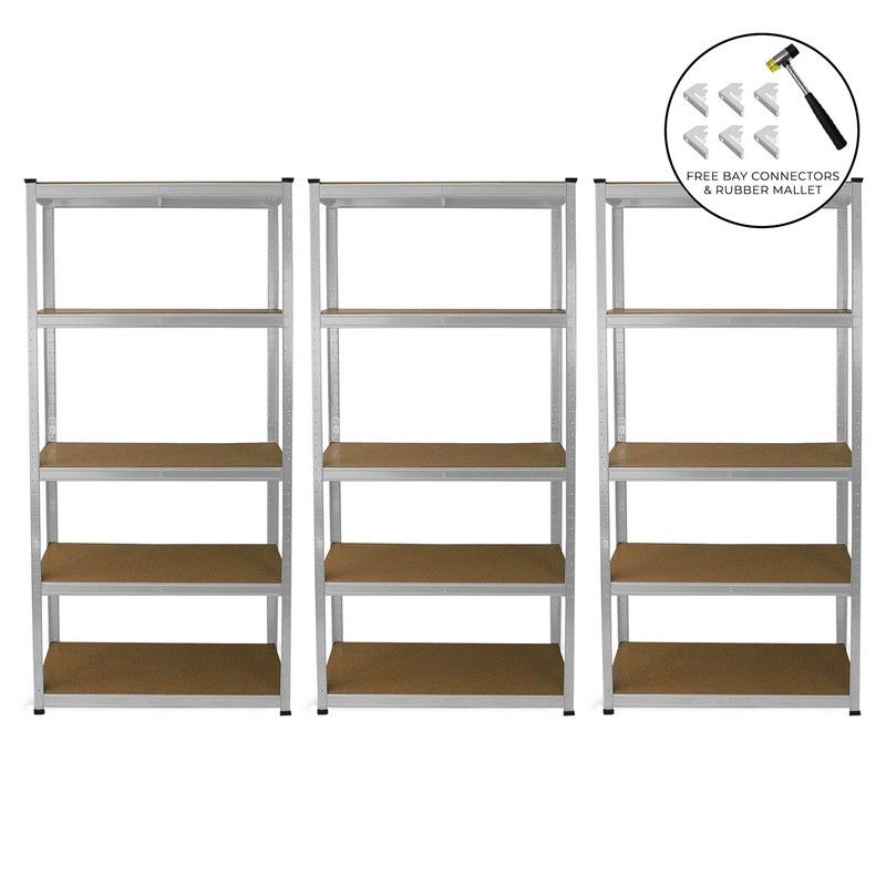 Raven Galvanised Steel & MDF Shelving Units 180cm - Silver Set of Three E-Rax 90cm by Raven