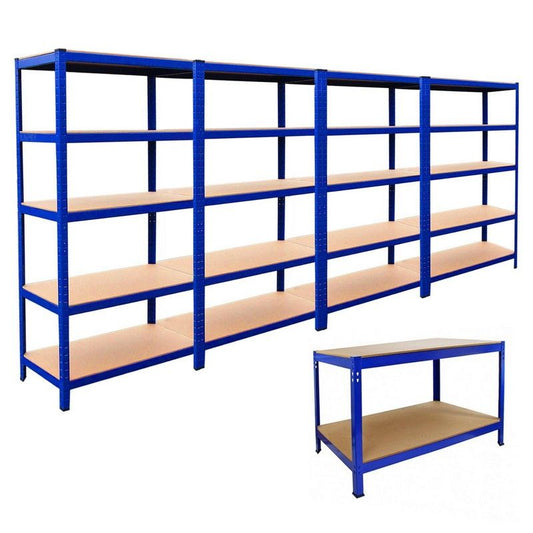 Raven Steel Shelving & 120cm Workbenchs 180cm - Blue Set Of Four T-Rax 90cm by Raven