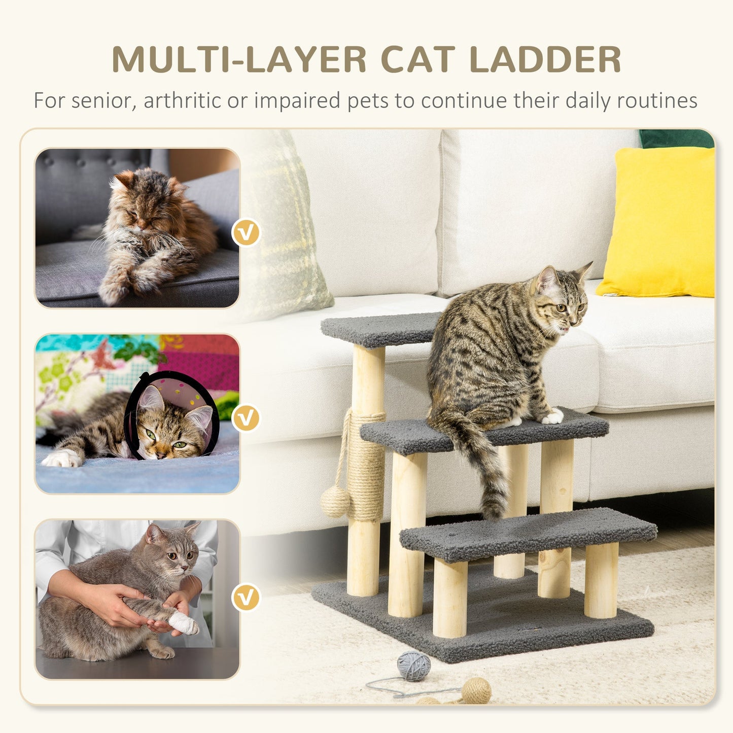 PawHut 48cm Three-Step Cat Tree