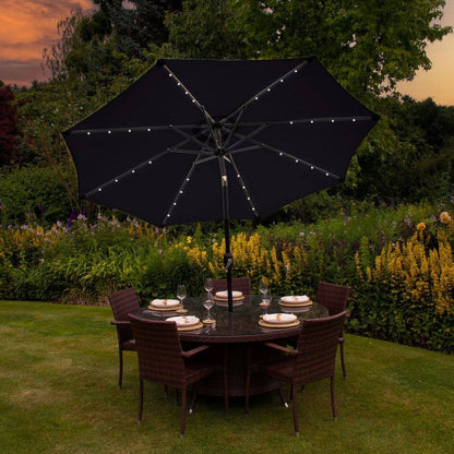 Solar LED Tilt Garden Parasol by Raven - 2.7M Black