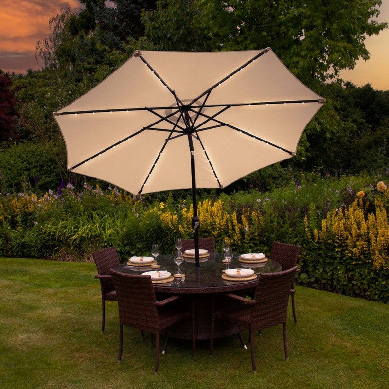 Raven Solar LED Tilt Garden Parasol by Raven - 2.7M Beige