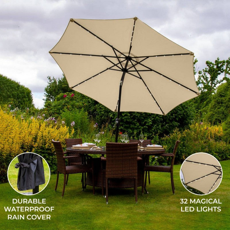 Raven Solar LED Tilt Garden Parasol by Raven - 2.7M Beige