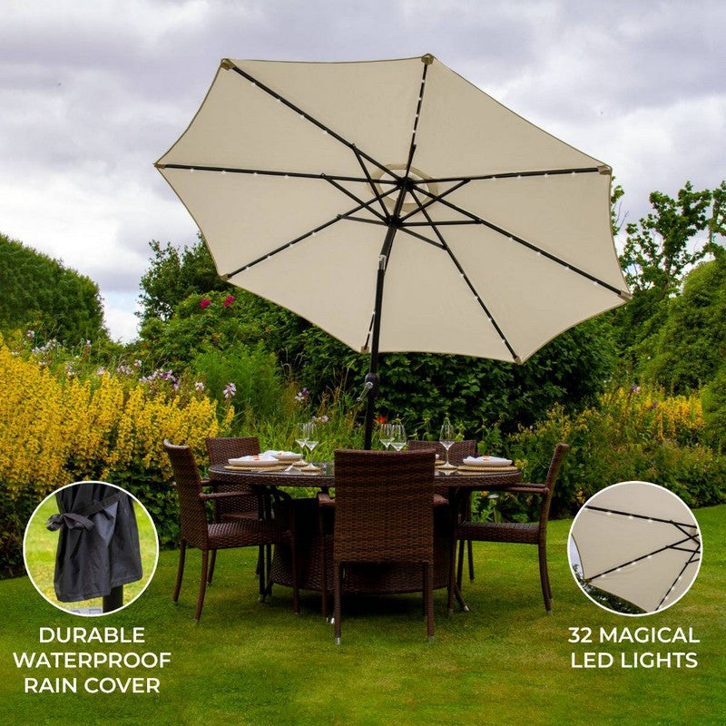 Raven Solar LED Tilt Garden Parasol by Raven - 2.7M Cream