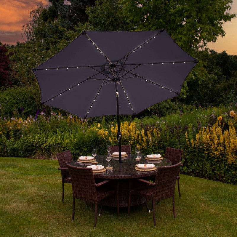 Raven Solar LED Tilt Garden Parasol by Raven - 2.7M Grey