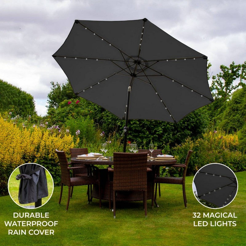 Raven Solar LED Tilt Garden Parasol by Raven - 2.7M Grey