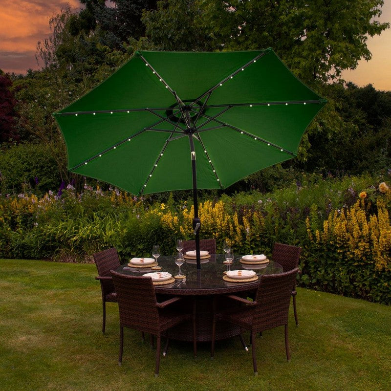 Raven Solar LED Tilt Garden Parasol by Raven - 2.7M Green