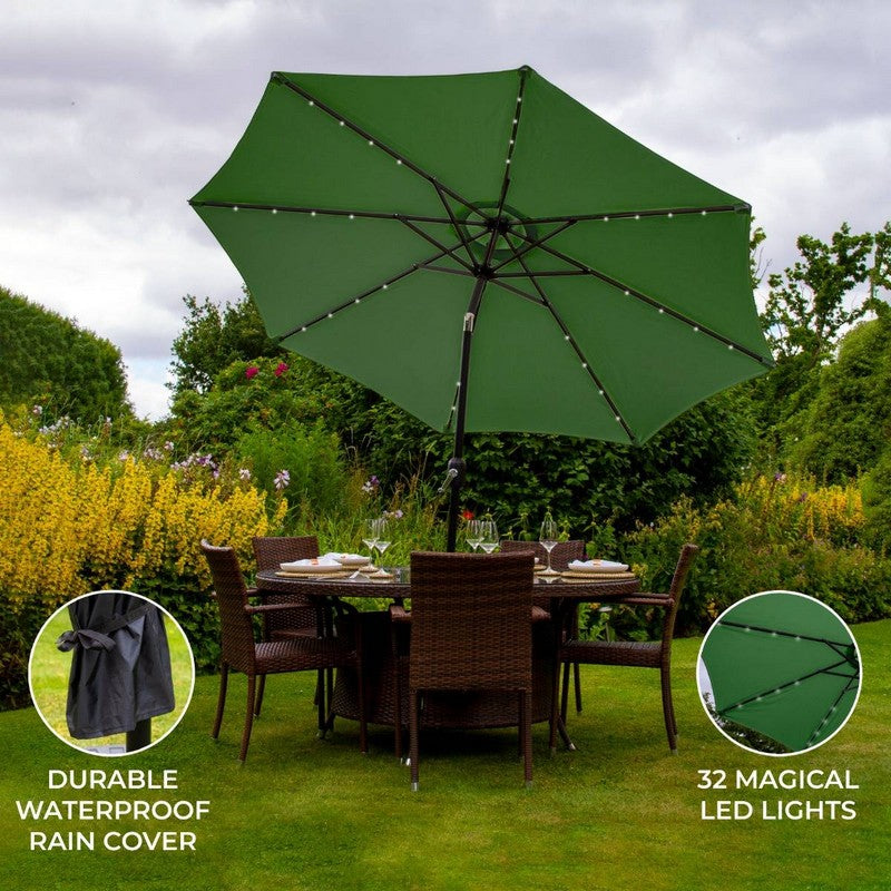 Raven Solar LED Tilt Garden Parasol by Raven - 2.7M Green