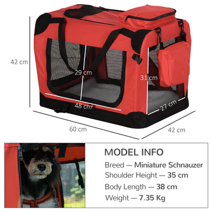 PawHut Small Pets PVC Oxford Cloth Travel Carrier w/ Mesh Windows Red