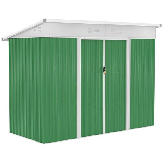 Steadfast Galvanised 7.6 x 4.3' Sliding Double Door Pent Garden Shed With Ventilation Steel Green by Steadfast