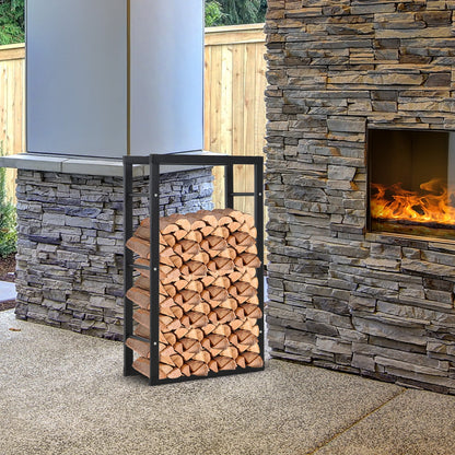 Metal Firewood Log Holder Tall Firewood Rack Indoor Outdoor Fireplace Wood Storage Shelf with Side Rails