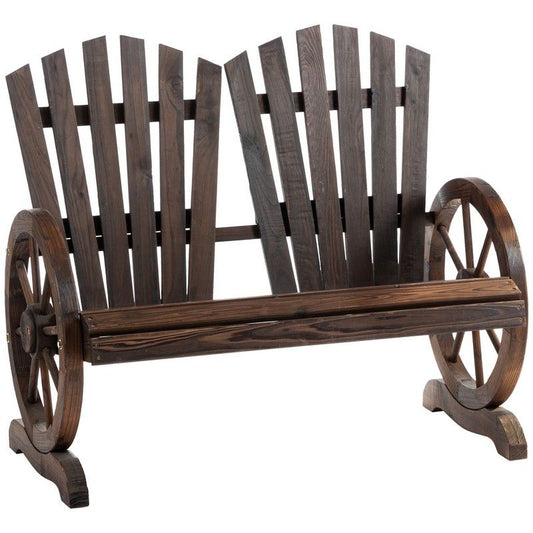 Outsunny Outsunny Fir Logs Love Seats With Wheel-Shaped Armrests Large Load-Bearing Chair Natural Wood Grain