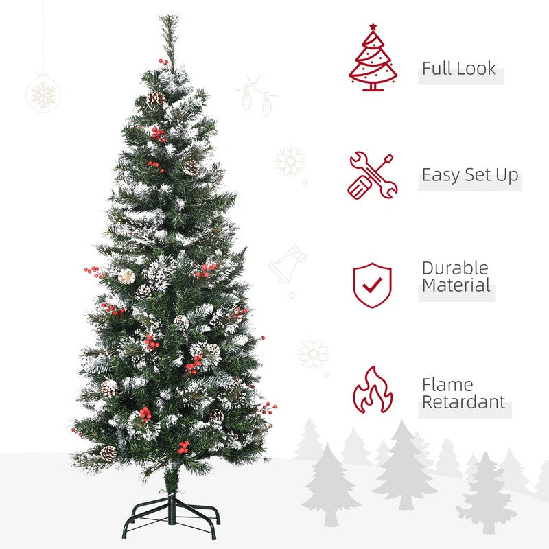 5 Foot Snow Dipped Artificial Christmas Tree Slim Pencil Xmas Tree with 402 Realistic Branches