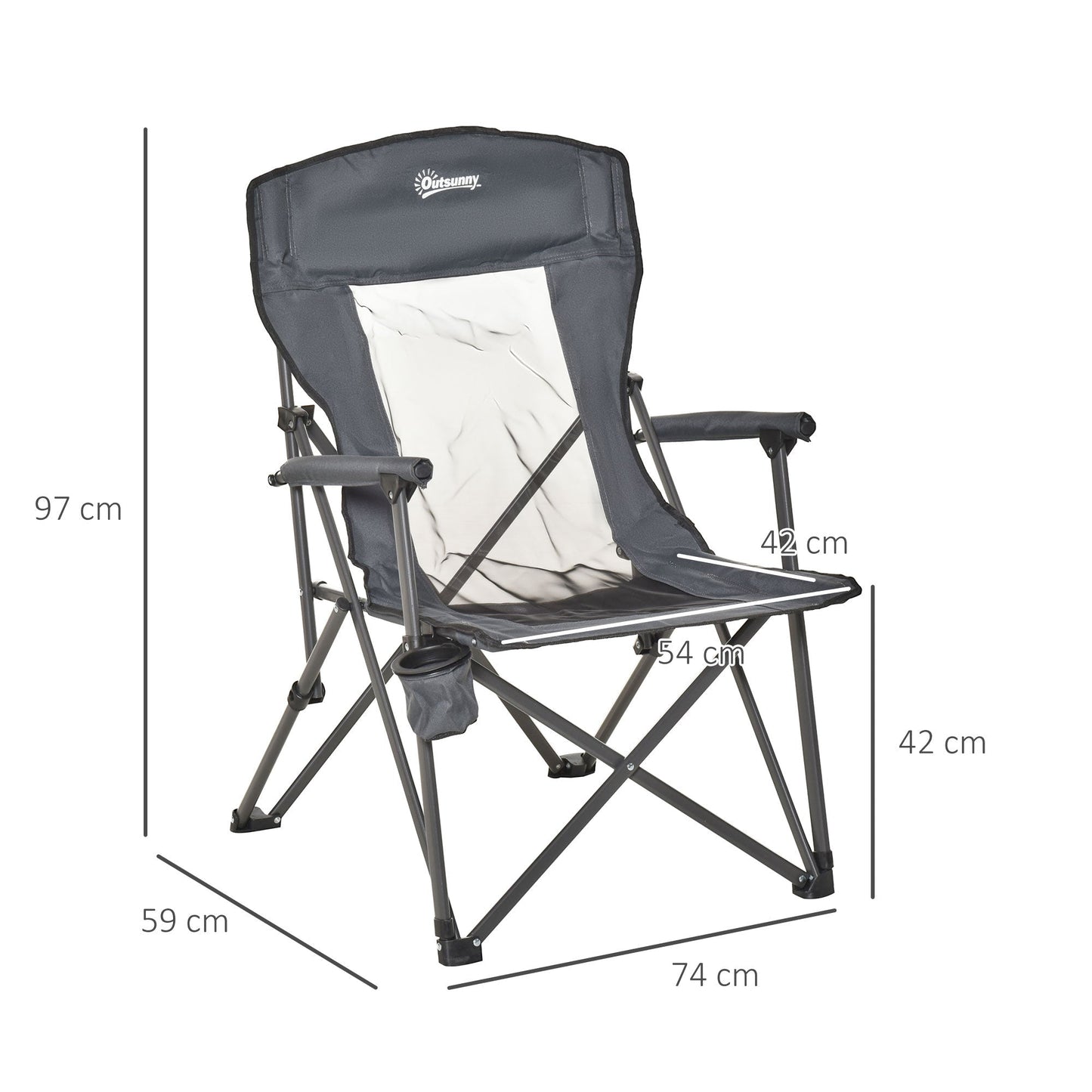 Folding Camping Chair Heavy Duty High Back Camping Fishing Chair w/ Cup Holder