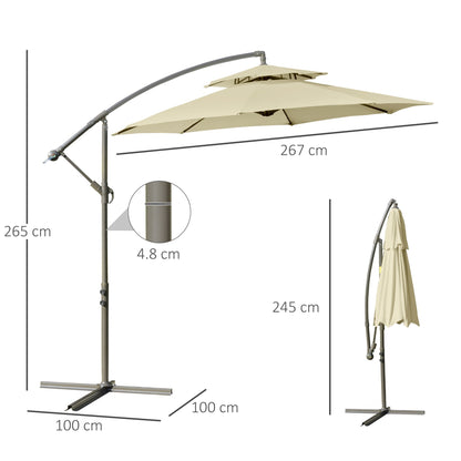 2.7m Garden Banana Parasol Cantilever Umbrella with Crank Handle