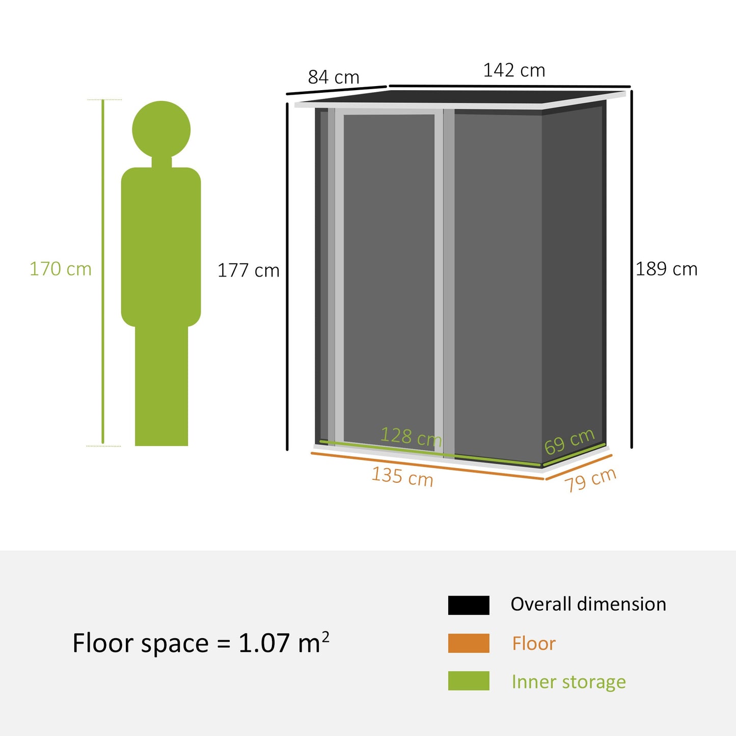 Galvanised 5 x 3' Single Door Pent Garden Store Lockable Steel Grey by Steadfast