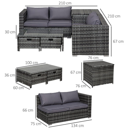 4-Piece Rattan Wicker Garden Furniture Patio Sofa Storage & Table Set w/ 2 Drawers Coffee Table