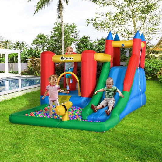 Outsunny Outsunny Kids Inflatable Bouncy Castle Water Slide 6 In 1 Bounce House Jumping Castle Water Pool Gun Climbing Wall Basket With Air Blower For Summer Playland